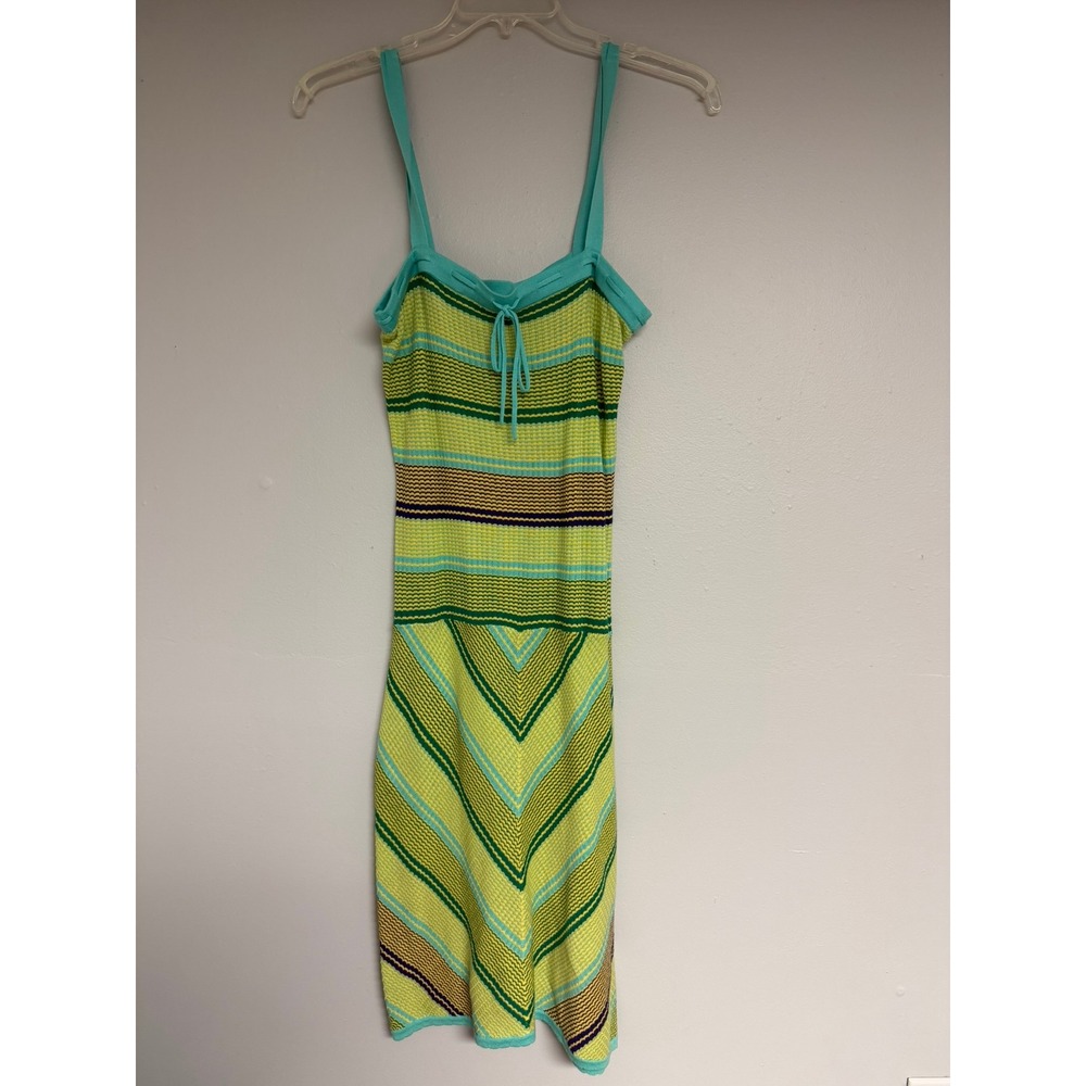 Old Navy Womens Knit Striped Chevron Mini Dress Lime Green Teal Size M